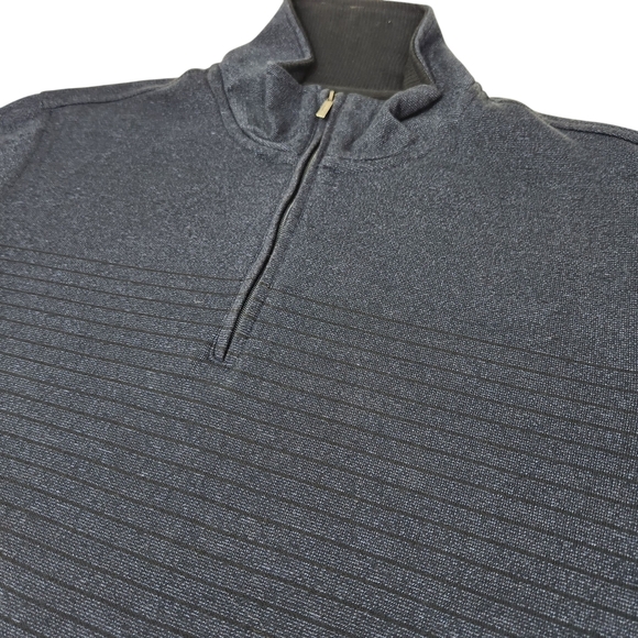 Van Heusen Men's Navy Sweater With Black Stripes 1/4 Zip Large Mock Neck - Picture 6 of 13